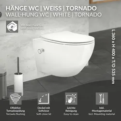 LuxeBath Spülrandlos Wand Hänge WC Toilette Tornadospülung Softclose Bidet-Funktion lang