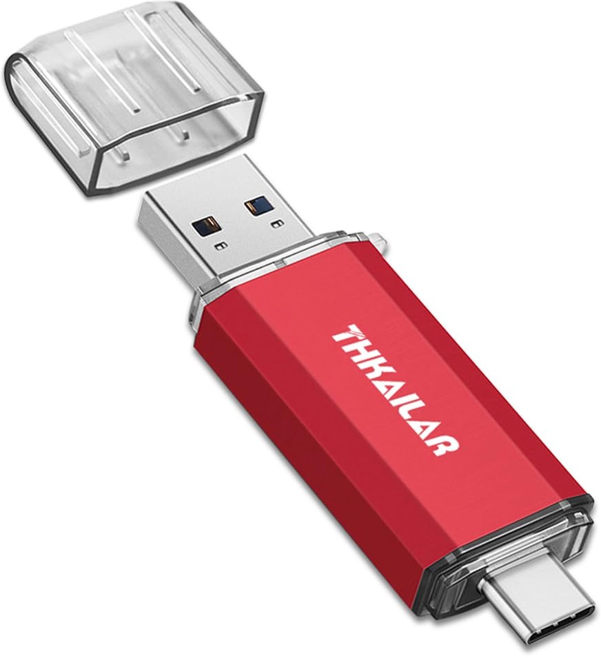 THKAILAR USB-C-Flash-Laufwerk, 128 GB, 256 GB, 512 GB, 1 TB, USB-Stick mit Typ C 3.1 und Typ A 3.0 Port, USB-C-Daumenlaufwerk, kompatibel mit Android-Handy, PC, Mac, Pro-Datenübertragung (rot)