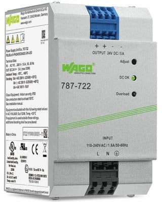 Wago 787-722 Stromversorgung; Eco; 1-phasig; Ausgangsspannung DC 24 V; Ausgangsstrom 5 A; DC-OK LED; 4,00 mm2