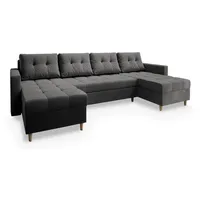 Masseno Wohnlandschaft, Grau, Holz, 4-Sitzer, U-Form, 285x91x140 cm, Wohnzimmer, Sofas & Couches, Wohnlandschaften, Wohnlandschaften in U-Form