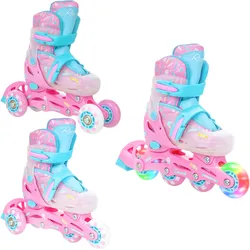 Rollschuhe 3in1 verstellbare Räder LED Caramell Pink/Blue 26/29