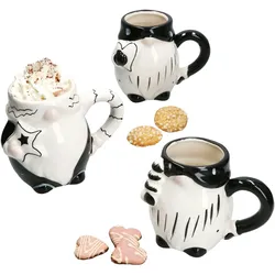 3x Kaffeebecher Wichtel 450ml schwarz-weiß Glühwein Kakao Weihnachten Pott Tasse