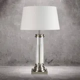 Searchlight Tischleuchte Pedestal, silber mit Schirm in Creme