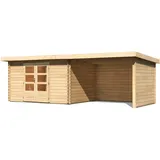 Karibu Bastrup 7 6,39 x 2,97 x 2,2 m natur inkl. 3 m Anbau, Seiten- und Rückwand