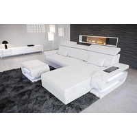 Sofa Dreams Ecksofa Ledersofa Bologna L Form Leder Sofa, Couch, mit LED, wahlweise mit Bettfunktion als Schlafsofa, Designersofa weiß