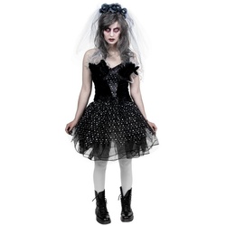 Rubie ́s Kostüm Untote Kostüm für Damen, Düsteres Geisterbraut Kostüm mit echten Federn schwarz S