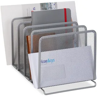 Relaxdays Katalogsammler, 5 Fächer, freistehender Dokumentenhalter aus Metall, Mesh Design, 19 x 20,5 x 37,5 cm, silber