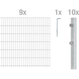 GAH Alberts Alberts Doppelstabmattenzaun 6-5-6, Matten 2,50 m, Höhe 103 m, Länge 22,5 m, feuerverzinkt, Zaun als Komplettset, Pfosten mit Klemmlasche 60x40 mm