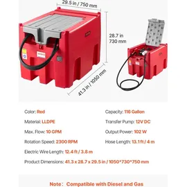 Vevor Dieselkraftstofftank 440 L Rot