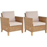 Krines Home Loungesessel 2er Set Rattansessel breit Wohnzimmer Lounge inkl. Polster Beige (2-St), Sessel aus echtem Rattan beige