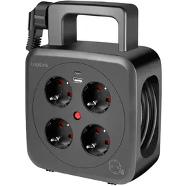 Logilink Kabeltrommel LPS504, 4-fach, 1x USB-A, 1x USB-C, 3000 W,