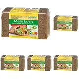 Mestemacher Mehrkorn Brot, weizenfrei, vegan, Nutri Score A, Vollkornbrot mit Roggen Gerste & Hafer, 100% Vollkorn, ballaststoffreich, ohne Konservierungsstoffe, 7 Scheiben, 500 g (Packung mit 5)