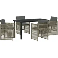 vidaXL Garten Essgruppe 5 pcs Grau Poly Rattan