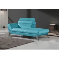 Recamiere EGOITALIANO "Sueli, extravagantes Design und erstklassiger Sitzkomfort", blau (türkis), B:180cm H:100cm T:110cm, Leder »NUVOLE« (Echtes Rindsleder). Halbnatürliches, halbnarbiges Rindsleder mit einer natürlichen Körnung von 1, 2 bis 1, 4 mm. Dieses Leder hat eine weiche, wachsartige Hand mit mattem Aussehen und einem Wolkeneffekt. Es handelt sich um ein Naturleder, das die ursprünglichen Eigenschaften der Lederhäute nicht verändert. Das Vorhandensein von verheilten Narben, Körnungsunterschiede, Falten, Adern, Unterschiede in den Farbtönen und andere Spuren, die die Natur auf diesen Fellen hinterlassen hat, sind ein Beweis für die absolute Echtheit und das Zeugnis ihres großen Wertes. Leder »BACIO« (echtes Rindsleder). Halbnarbiges Naturleder mit einer Dicke von 1, 6-1, 8 mm. BACIO hat eine weiche und wachsartige Hand mit halb undurchsichtigem Aussehen. Es handelt sich um ein Naturleder, das die ursprünglichen Eigenschaften der Lederhäute nicht verändert. Das Vorhandensein von verheilten Narben, Körnungsunterschiede, Falten, Adern, Unterschiede in den Farbtönen und andere Spuren, die die Natur auf die, Sofas, Solitärmöbel, hochwertiger Lederbezug, inklusive Kopfteilverstellung