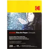 Kodak - 20 Feuilles de Papier Photo 230g/m2, Mat, Format A4 (21x29,7cm), Impression Jet d'encre Effet Lisse - 9891092-