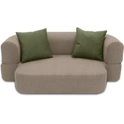 Schlafsofa INOSIGN "Denair oval Federkern", grau (taupe), B:208cm H:78cm T:115cm, 100% Polyester, Sofas, 2-Sitzer durch Klappen verwandeln in eine Liegefläche