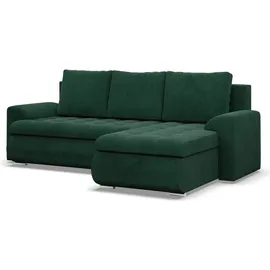 mebligo Rechts Ecksofa mit Schlaffunktion FORESTA, Sofa mit bettkasten Cord - Dunkelgrün - Grün