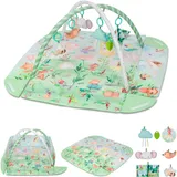 lionelo Inga Multicolor Baby Spielmatte mit Spielbogen, Krabbeldecke ab Geburt, 7 abnehmbare Spielzeuge inkl. Beißring, Sensorik & Motorik Förderung, Baby Activity Gym, weiche Spieldecke