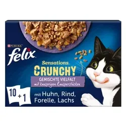 Felix Sensations Crunchy 10x85g + 40g Knusperstückchen Geschmacksvielfalt mit Gemüse