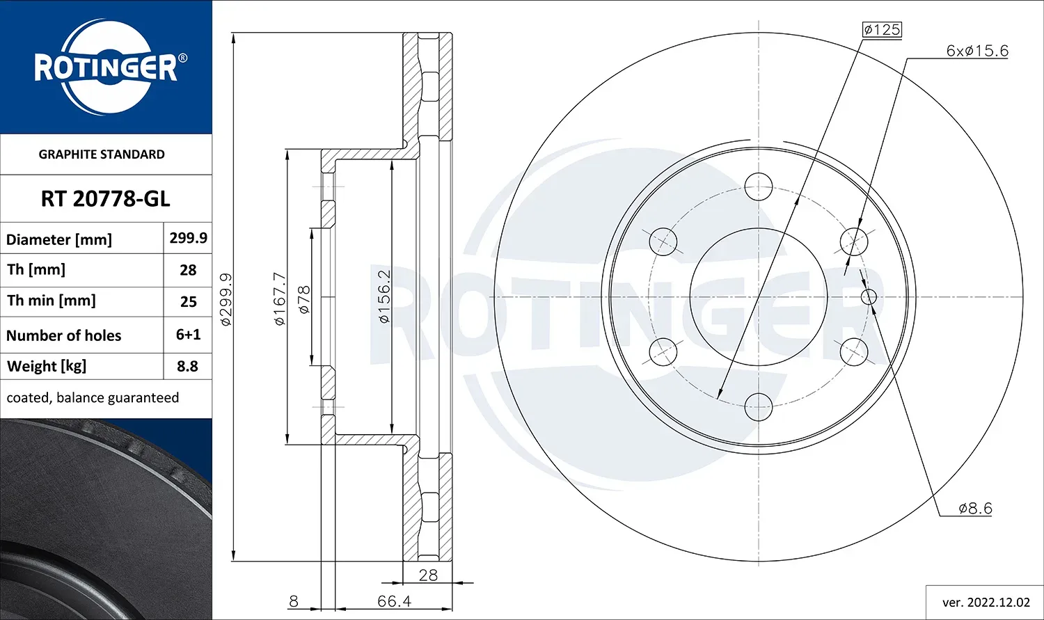 ROTINGER Bremsscheibe rt20778gl Vorderachse 300mm 28mm für Iveco