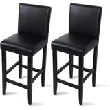 Woltu Barhocker Bistrostuhl Holz Kunstleder Bistrohocker Mit Lehne, 2er Set, Massivholz, Antirutschgummi, Kunstleder, Dick Gepolsterte Sitzfläche, Schwarz - Woltu