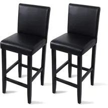 Woltu Barhocker Bistrostuhl Holz Kunstleder Bistrohocker Mit Lehne, 2er Set, Massivholz, Antirutschgummi, Kunstleder, Dick Gepolsterte Sitzfläche, Schwarz - Woltu