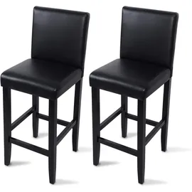 Woltu Barhocker Bistrostuhl Holz Kunstleder Bistrohocker Mit Lehne, 2er Set, Massivholz, Antirutschgummi, Kunstleder, Dick Gepolsterte Sitzfläche, Schwarz - Woltu