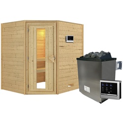 KARIBU Sauna »Mia«, inkl. 9 kW Saunaofen mit externer Steuerung, für 3 Personen - beige
