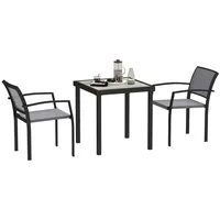 Outsunny Sitzgruppe 3 tlg. Essgruppe für 2 Personen Esstisch mit 2 Stapelbare Stühle, Esszimmergruppe Küchentisch-Set mit Stahlgestell Balkonmöbel