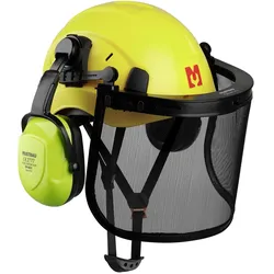 MUSTBAU Sicherheitshelm Schutzhelm Set -  EN397 mit Ohrschützern und Netzvisier - Verstellbarer Kopfbügel von 53 bis 63 cm - Ideal für Forstwirtschaft, Baustellen und Dienstleistungen
