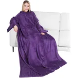 PAVILIA Tragbare Decke mit Ärmeln für Erwachsene, Damen, Herren, gemütlicher Fleece-Überwurf mit Armen, Geschenke für Weihnachten, Ehefrau, Violett, Fleece