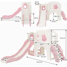joyz Spielturm mit Rutsche und Basketballkorb 5 in 1 Rosa