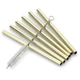 Echtwerk Trinkhalme Small 7tlg aus Edelstahl inkl. Reinigungsbürste, Gold-Edition, Wiederverwendbar, Unzerbrechlich, BPA-frei, Trinkhalme für Cocktails, Longdrinks, Smoothies