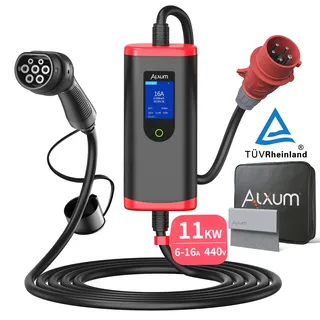 Alxum Ladekabel CEE 16A auf Typ 2 -Ladekabel Typ 2 11kw 3-Phasig mit Einstellbarer Ladeleistung, EV Ladegerät Mobile Ladestation Wallbox für ID.3/4/5, Model Y, Model 3, e-up, e-tron und andere EV