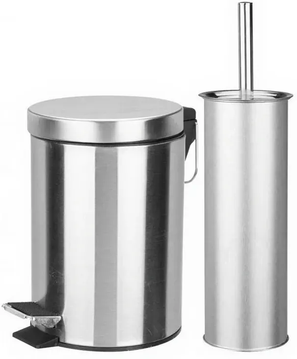 2-teiliges Badezimmer-Set aus Edelstahl (Mülleimer und Toilettenbürste)