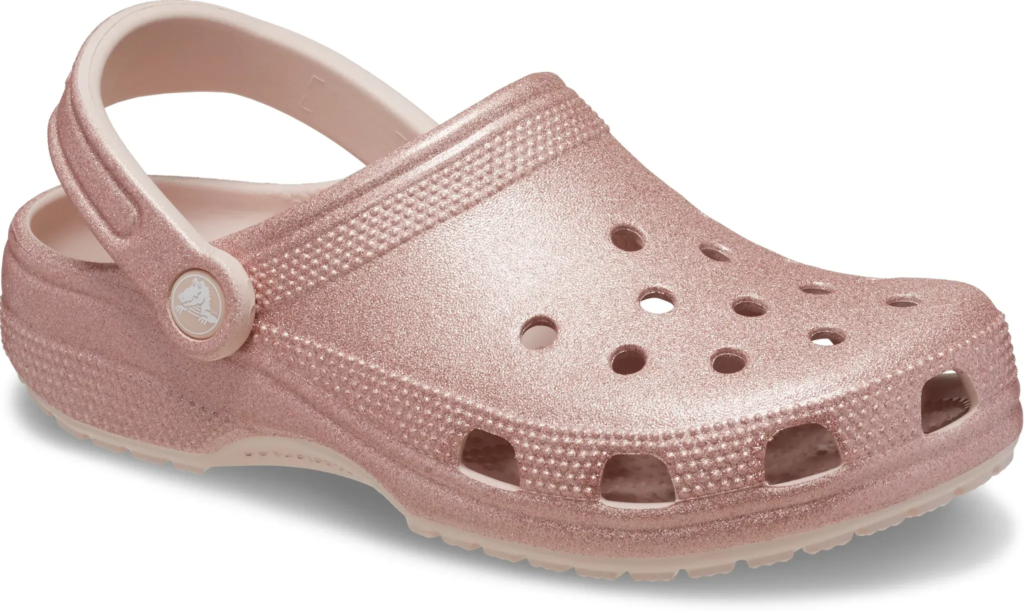 Hausschuh CROCS "Classic Glitter Clog, Badesandale", Damen, Gr. 41, rosa (rosa glitter), Croslite, Glitzer, modisch, Schuhe, Sommerschuh, Schlappen, Schlupfschuh mit Glitzer verziert