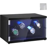 VEVOR Uhrenbeweger, Automatik-Uhrenbeweger, Watch Winder, Uhrenbeweger für Automatikuhren, Automatischer Uhrenbeweger mit Platz für 4 Uhren, LED Beleuchtung, Max. 20 cm Riemenlänge Schwarz