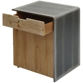 Mendler Kommode HWC-L76, Nachttisch Beistelltisch, Industrial Massiv-Holz MVG-zertifiziert 60x50x40cm, natur mit Metall-Optik