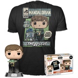 Funko Pop! & Tee: Mandalorian - Luke Skywalker mit Grogu (The Child, Baby Yoda) - Small - (S) - Star Wars: The Mandalorian - T-Shirt - Kleidung mit Vinyl-Sammelfigur - Geschenkidee Für Erwachsene