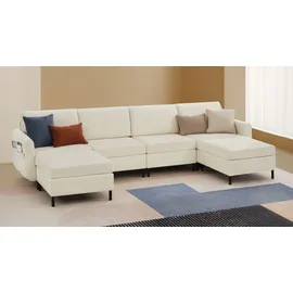 VASAGLE Modulares Sofa, U-förmiger Couch, 7-Sitzer, Schlafsofa mit Fußmodulen, tiefe Sitze - Weiß