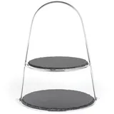 Echtwerk Etagere, mit 2 Ebenen Naturschiefer und Bügelgriff, Schieferplatten 25/ 30cm