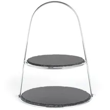 Echtwerk Etagere, mit 2 Ebenen Naturschiefer und Bügelgriff, Schieferplatten 25/ 30cm