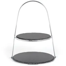 Echtwerk Etagere, mit 2 Ebenen Naturschiefer und Bügelgriff, Schieferplatten 25/ 30cm
