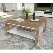 PLACES OF STYLE "Stela", weiß (tobaco oak, crystal weiß hochglanz, tobaco oak holz dekor), B:90cm H:44,6cm T:88cm, Tische, Couchtisch, mit Ablageboden UV-lackiert weiß Hochglanz