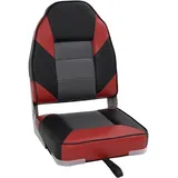 vidaXL Bootssitz, Bootsstuhl mit Hoher Rückenlehne, Klappbar Steuerstuhl mit Befestigungsgurt, Steuersitz Klappsitz Boot, Rot Schwarz