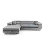 muffo Ecksofa ALONZO, Metallfüße, Liegefläche 125x195, verstellbare Kopfstützen, Bettzeugbehälter grau