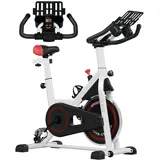 HOMCOM Heimtrainer Fahrrad Hometrainer Fahrrad mit LCD-Display, verstellbarem Sitz, Rollen, Indoor Fitnessbike mit Becherhalter für Zuhause, Stahl, weiß