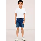 NAME IT Jeansshorts "NKMSILAS SLIM DNM L SHORT", Mädchen, Gr. 104, N-Gr, blau (medium, blau), Denim/Jeans, Obermaterial: 72% Baumwolle, 26% Polyester, 2% Elasthan, unifarben, slim fit kurz, Jeans Jeansshorts, Baumwollmischung, Stretch, Umschlagsaum, Topseller