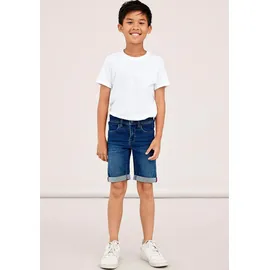 NAME IT Jeansshorts "NKMSILAS SLIM DNM L SHORT", Mädchen, Gr. 104, N-Gr, blau (medium, blau), Denim/Jeans, Obermaterial: 72% Baumwolle, 26% Polyester, 2% Elasthan, unifarben, slim fit kurz, Jeans Jeansshorts, Baumwollmischung, Stretch, Umschlagsaum, Topseller