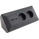 ChiliTec 2-Fach Steckdosenblock+ 2X USB,anthrazit - Grau